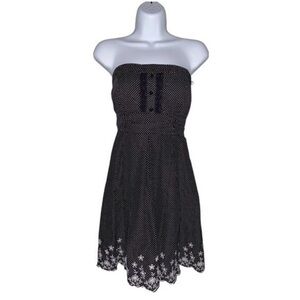 Speechless Strapless Dress | Black White Polka Dots | Size 11 | Eyelet Detail